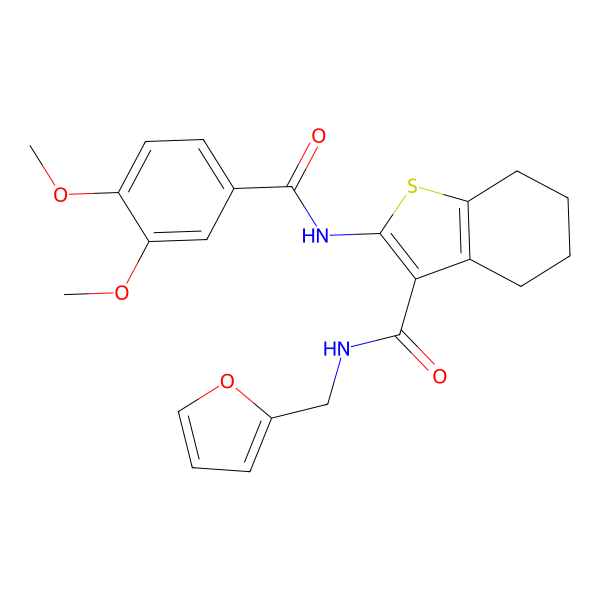 2-[[(3,4-dimethoxyphenyl)-oxomethyl]amino]-N-(2-furanylmethyl)-4,5,6,7-tetrahydro-1-benzothiophene-3-carboxamide molecular structure, CAS 434305-02-9