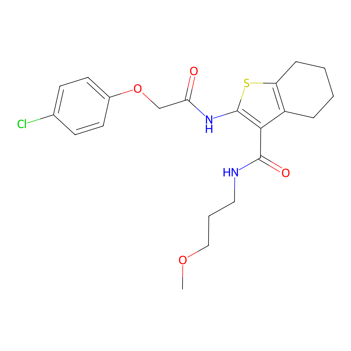 2-[[2-(4-chlorophenoxy)acetyl]amino]-N-(3-methoxypropyl)-4,5,6,7-tetrahydro-1-benzothiophene-3-carboxamide molecular structure, CAS 434305-68-7