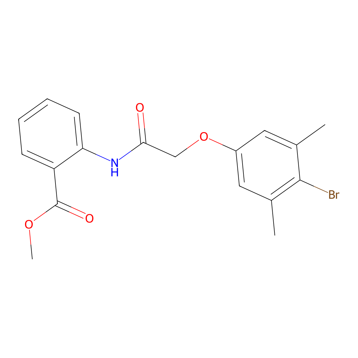 Methyl 2-{[(4-bromo-3,5-dimethylphenoxy)acetyl]amino}benzoate molecular structure, CAS 434305-70-1