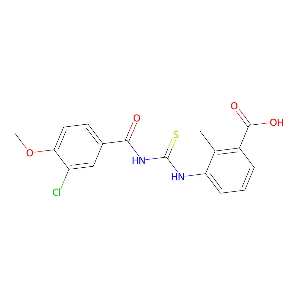 3-({[(3-Chloro-4-methoxyphenyl)carbonyl]carbamothioyl}amino)-2-methylbenzoic acid molecular structure, CAS 434305-71-2