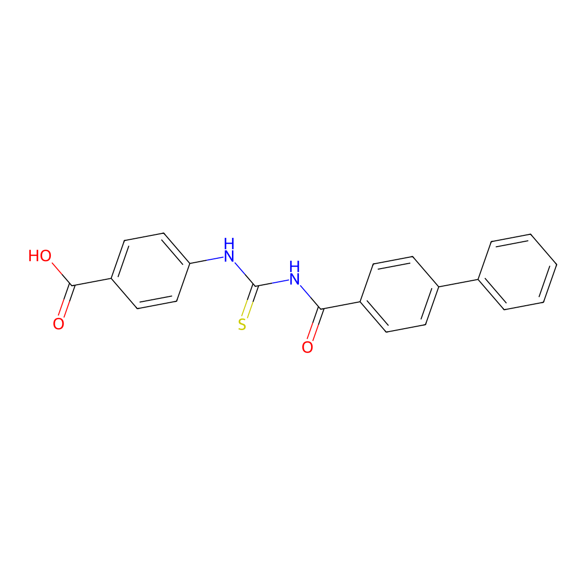 4-[[[[Oxo-(4-phenylphenyl)methyl]amino]-sulfanylidenemethyl]amino]benzoic acid molecular structure, CAS 434306-07-7