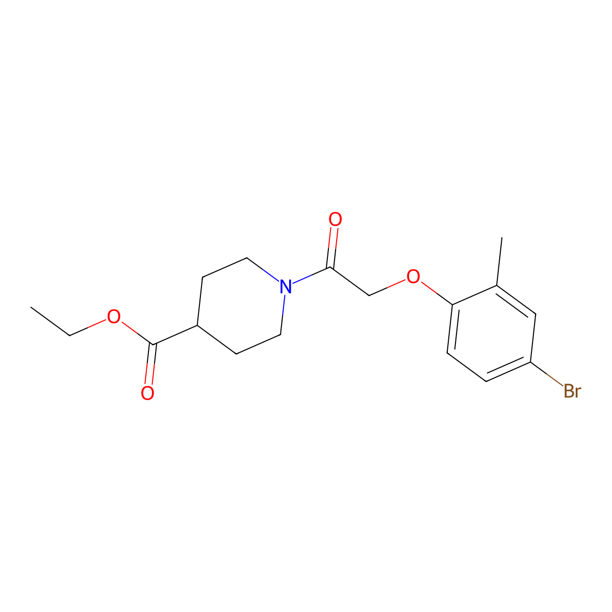 Ethyl 1-[(4-bromo-2-methylphenoxy)acetyl]-4-piperidinecarboxylate molecular structure, CAS 434306-64-6