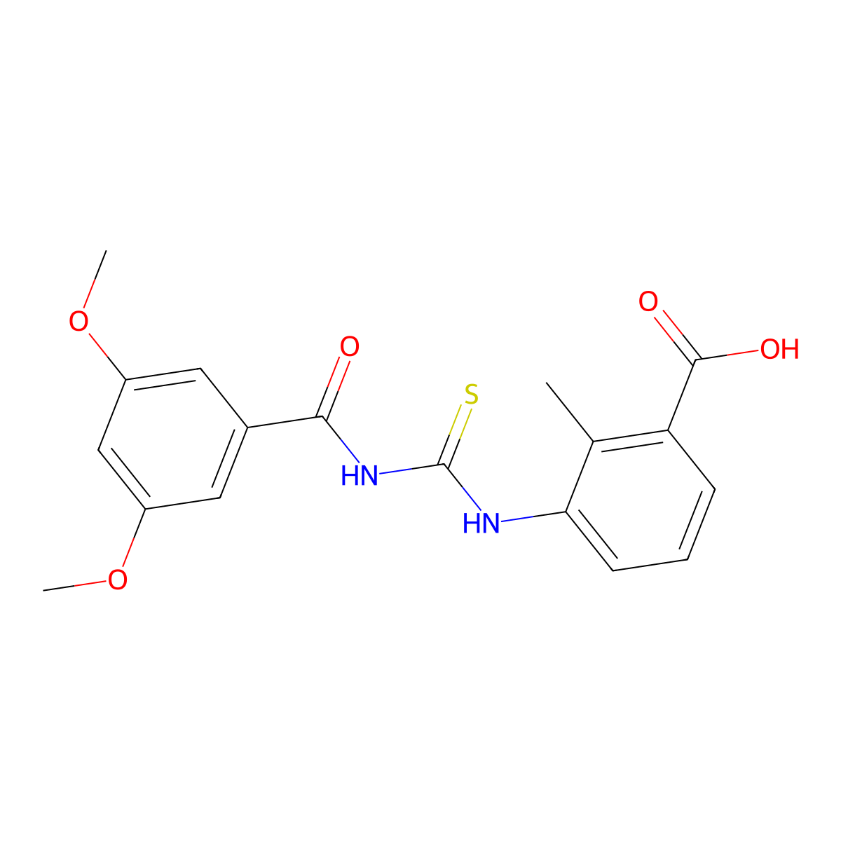 3-[(3,5-Dimethoxybenzoyl)carbamothioylamino]-2-methylbenzoic acid molecular structure, CAS 434307-35-4