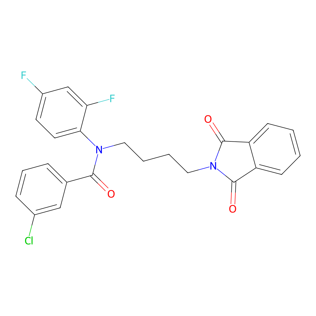 3-chloro-N-(2,4-difluorophenyl)-N-[4-(1,3-dioxoisoindol-2-yl)butyl]benzamide molecular structure, CAS 434307-41-2
