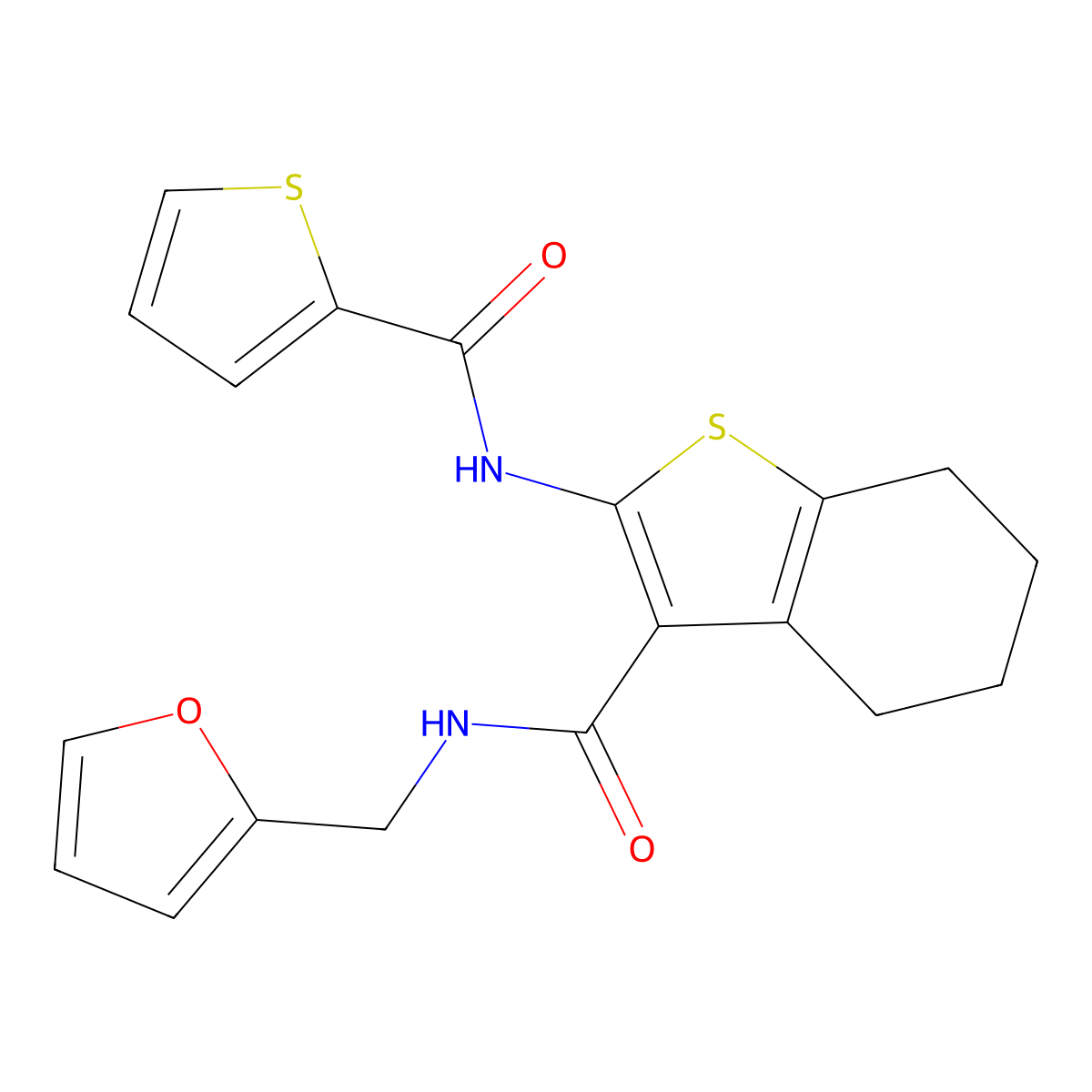 N-(furan-2-ylmethyl)-2-[(thiophen-2-ylcarbonyl)amino]-4,5,6,7-tetrahydro-1-benzothiophene-3-carboxamide molecular structure, CAS 434307-73-0
