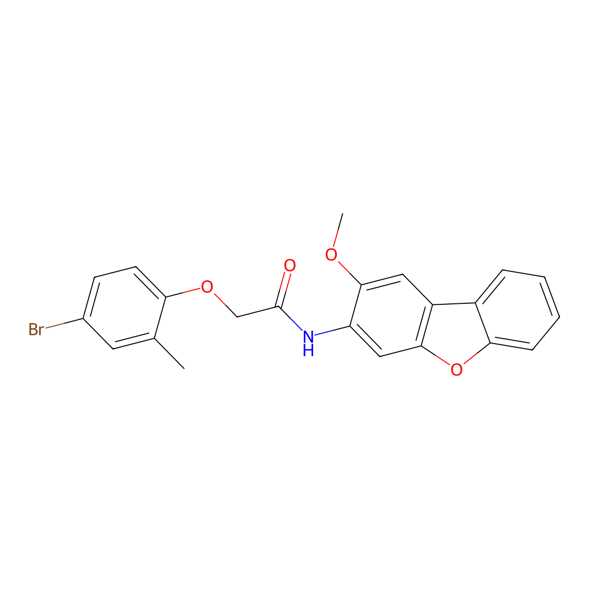 2-(4-bromo-2-methylphenoxy)-N-(2-methoxydibenzofuran-3-yl)acetamide molecular structure, CAS 434307-86-5