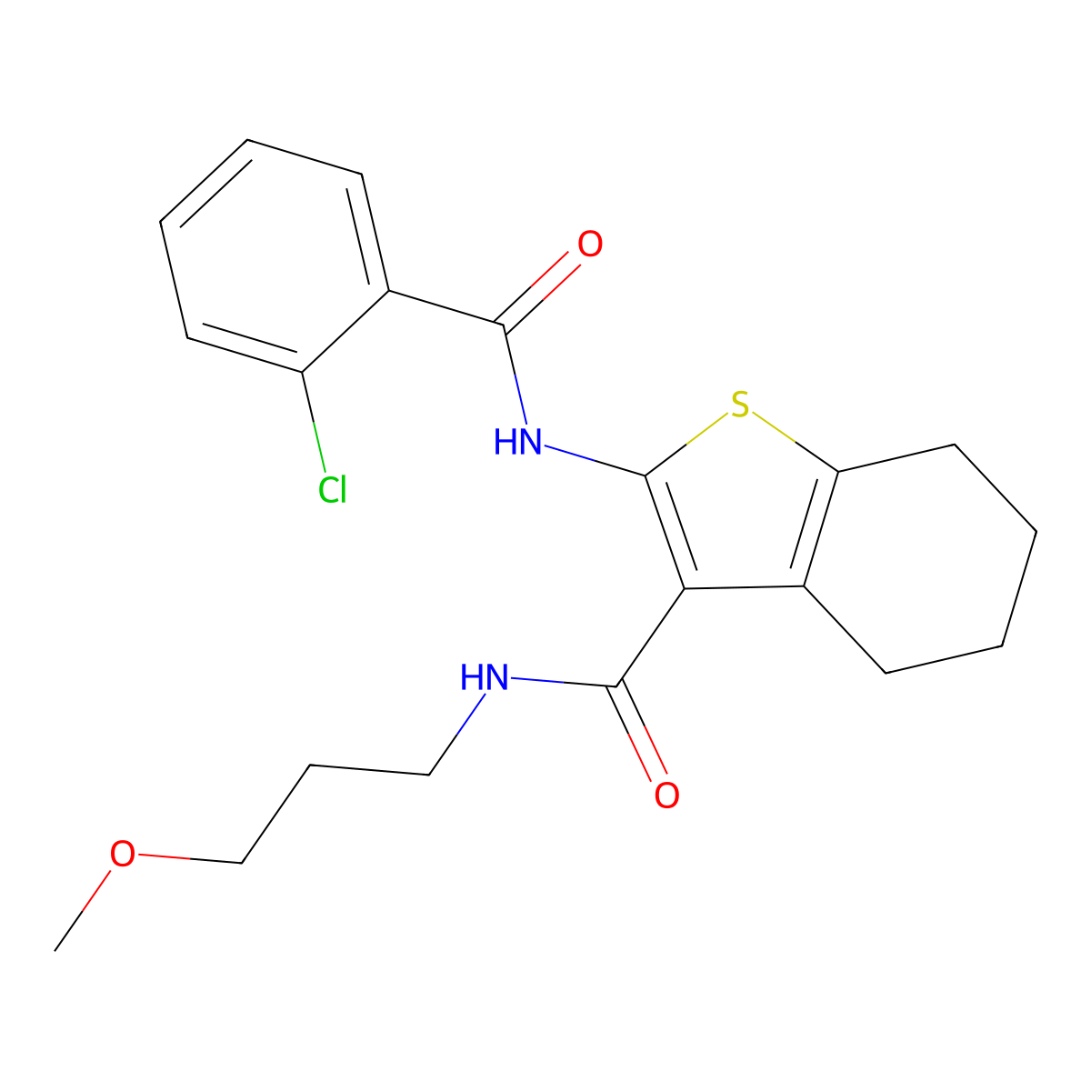 2-(2-chlorobenzamido)-N-(3-methoxypropyl)-4,5,6,7-tetrahydro-1-benzothiophene-3-carboxamide molecular structure, CAS 434309-17-8