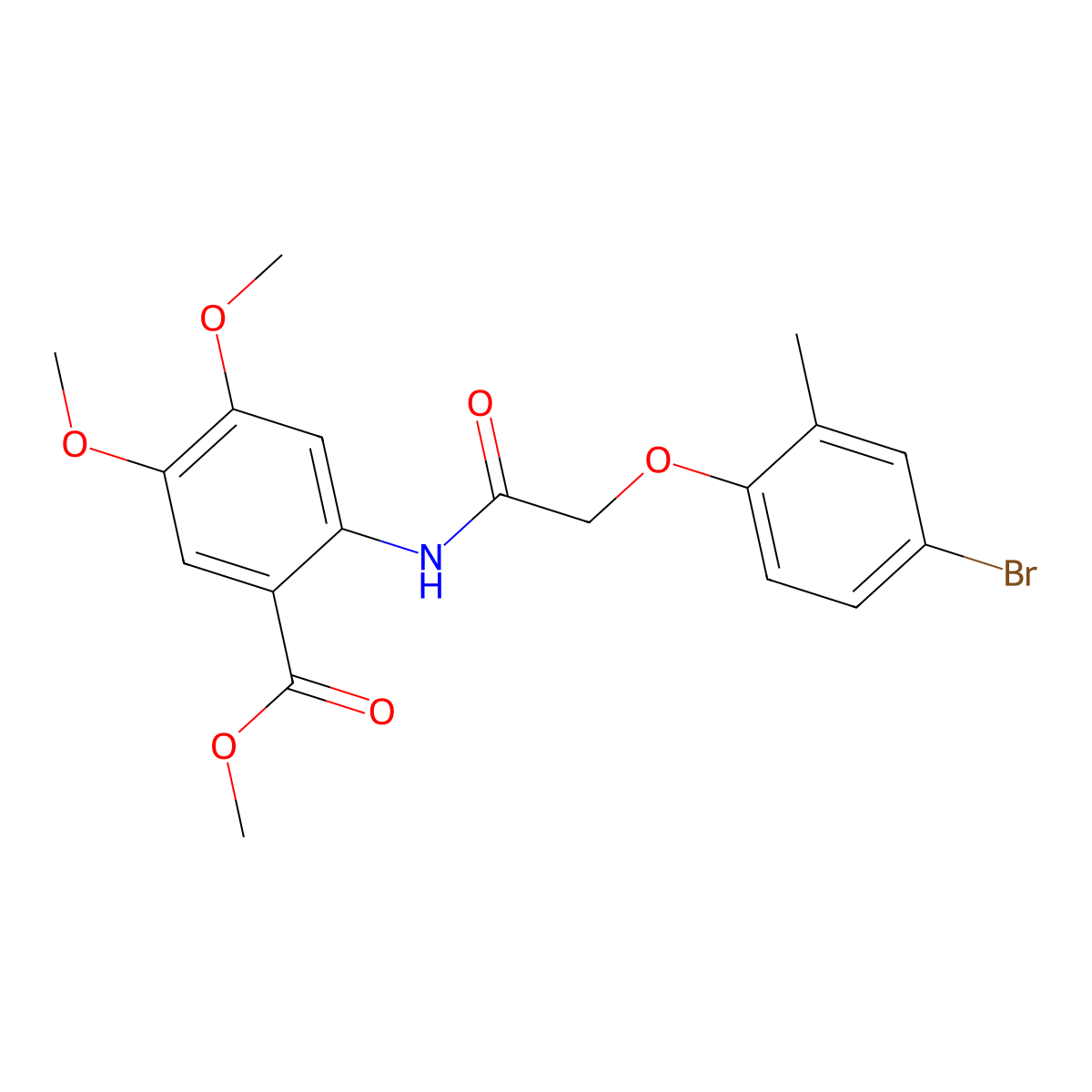 Methyl 2-{[(4-bromo-2-methylphenoxy)acetyl]amino}-4,5-dimethoxybenzoate molecular structure, CAS 434309-35-0