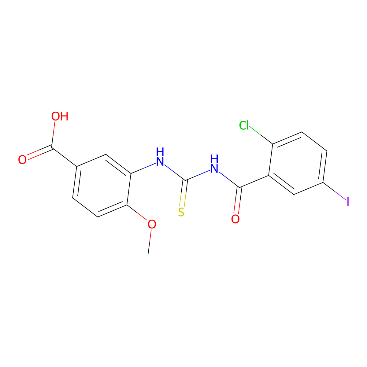 3-({[(2-Chloro-5-iodophenyl)carbonyl]carbamothioyl}amino)-4-methoxybenzoic acid molecular structure, CAS 434310-03-9