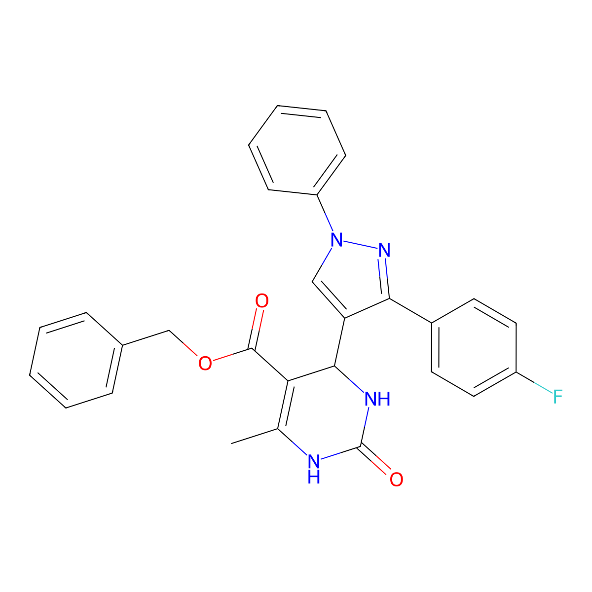 benzyl 4-[3-(4-fluorophenyl)-1-phenyl-1H-pyrazol-4-yl]-6-methyl-2-oxo-1,2,3,4-tetrahydropyrimidine-5-carboxylate molecular structure, CAS 434310-04-0
