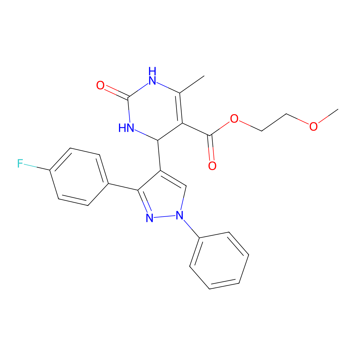 2-methoxyethyl 4-[3-(4-fluorophenyl)-1-phenyl-1H-pyrazol-4-yl]-6-methyl-2-oxo-1,2,3,4-tetrahydropyrimidine-5-carboxylate molecular structure, CAS 434310-07-3