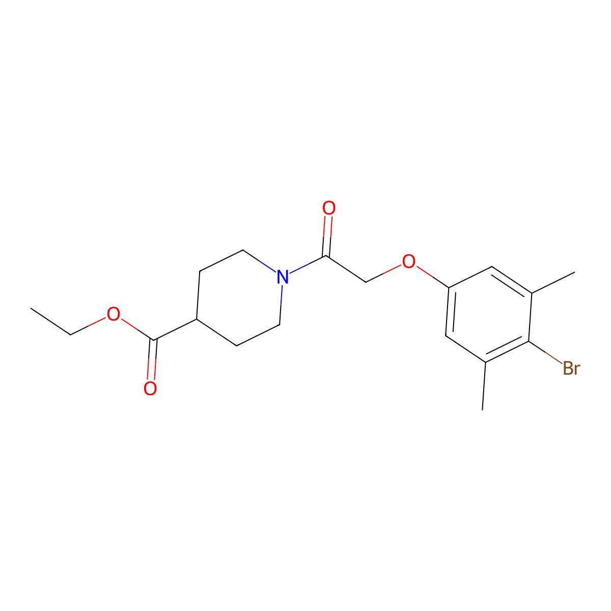 Ethyl 1-[(4-bromo-3,5-dimethylphenoxy)acetyl]piperidine-4-carboxylate molecular structure, CAS 434310-28-8