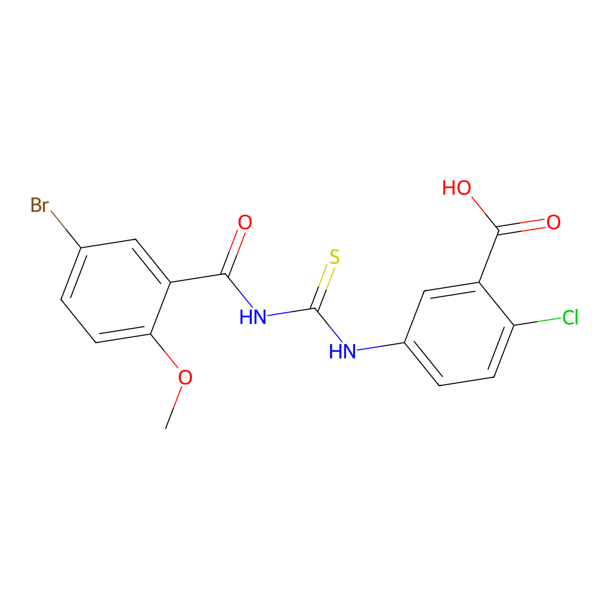 5-({[(5-Bromo-2-methoxybenzoyl)amino]carbonothioyl}amino)-2-chlorobenzoic acid molecular structure, CAS 434310-32-4