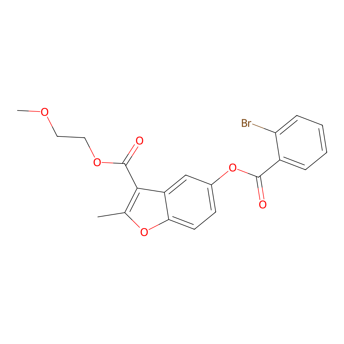 2-Methoxyethyl 5-((2-bromobenzoyl)oxy)-2-methylbenzofuran-3-carboxylate molecular structure, CAS 434310-89-1