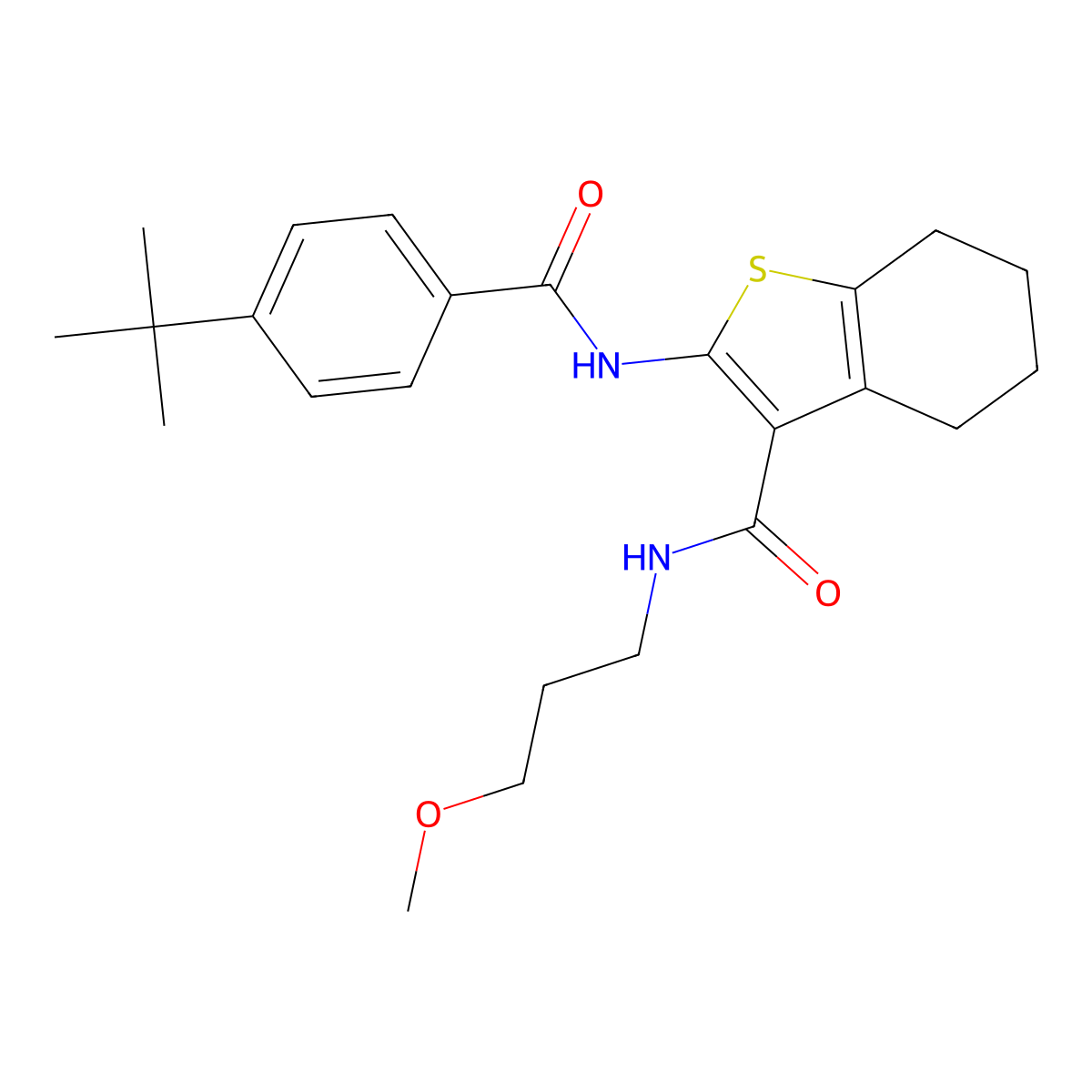 2-[(4-tert-butylbenzoyl)amino]-N-(3-methoxypropyl)-4,5,6,7-tetrahydro-1-benzothiophene-3-carboxamide molecular structure, CAS 434311-16-7