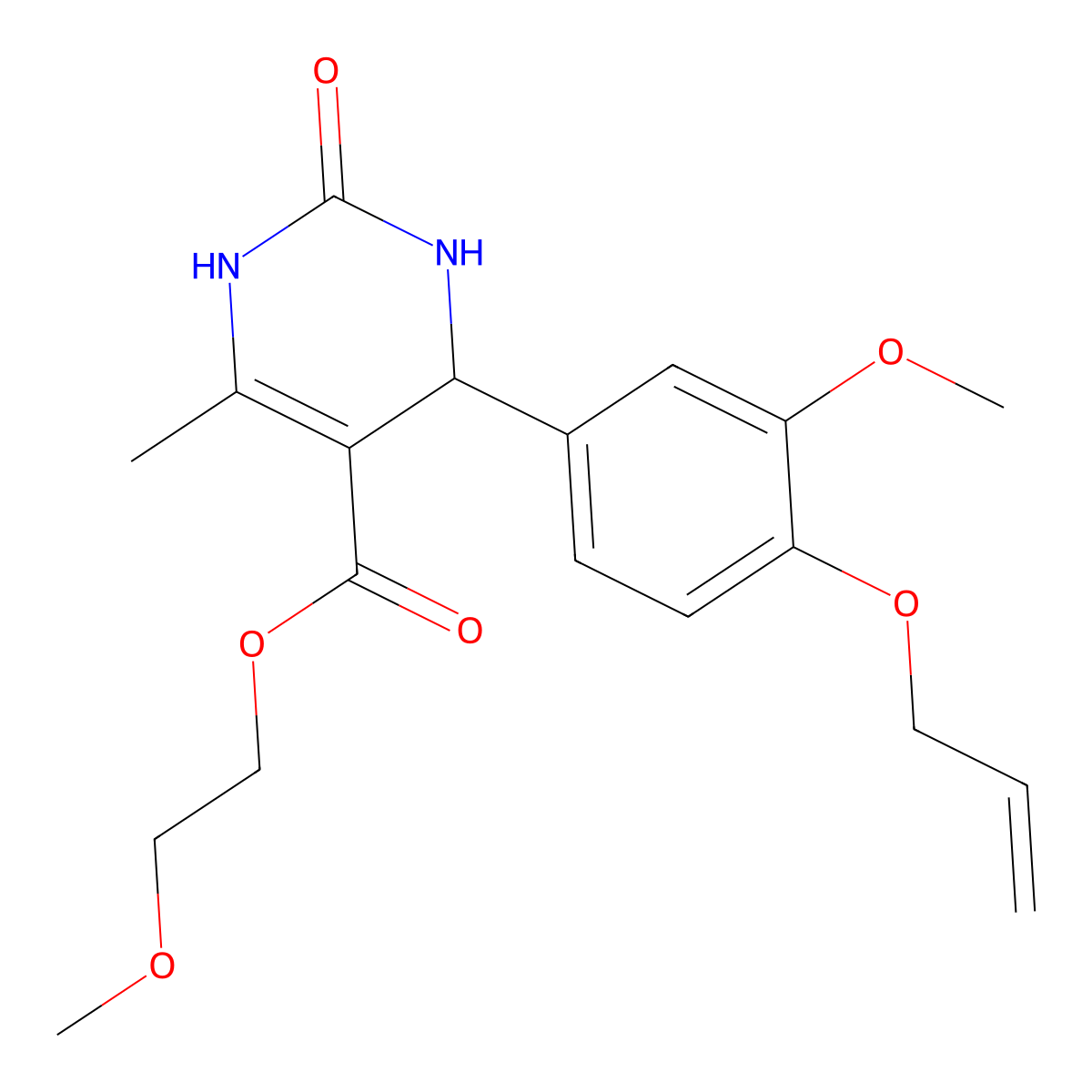 2-Methoxyethyl 4-[4-(allyloxy)-3-methoxyphenyl]-6-methyl-2-oxo-1,2,3,4-tetrahydro-5-pyrimidinecarboxylate molecular structure, CAS 434311-34-9