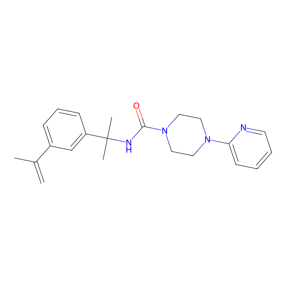 N-[2-(3-prop-1-en-2-ylphenyl)propan-2-yl]-4-pyridin-2-ylpiperazine-1-carboxamide molecular structure, CAS 434311-56-5