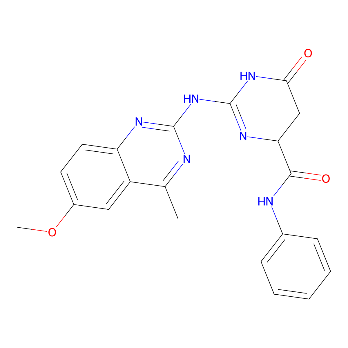 2-[(6-methoxy-4-methylquinazolin-2-yl)amino]-6-oxo-N-phenyl-1,4,5,6-tetrahydropyrimidine-4-carboxamide molecular structure, CAS 434313-00-5