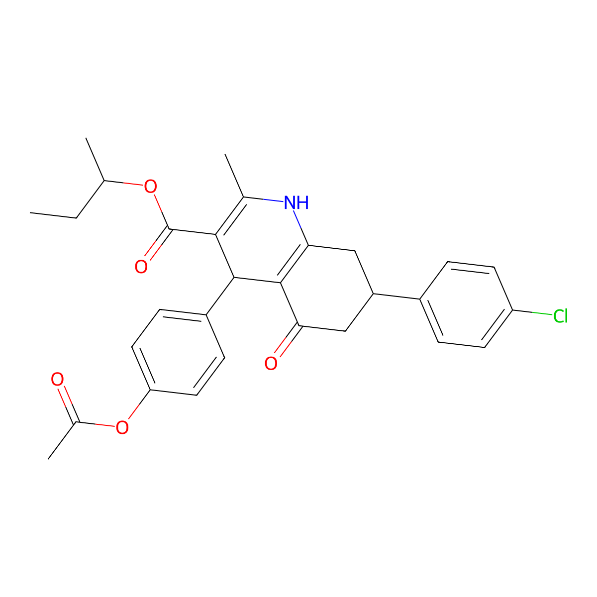 Butan-2-yl 4-[4-(acetyloxy)phenyl]-7-(4-chlorophenyl)-2-methyl-5-oxo-1,4,5,6,7,8-hexahydroquinoline-3-carboxylate molecular structure, CAS 434313-38-9