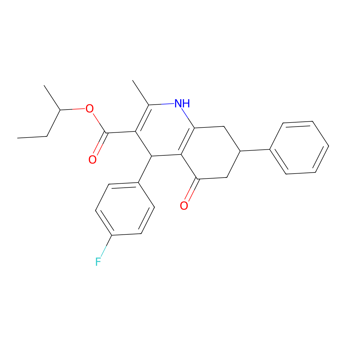 Butan-2-yl 4-(4-fluorophenyl)-2-methyl-5-oxo-7-phenyl-1,4,5,6,7,8-hexahydroquinoline-3-carboxylate molecular structure, CAS 434313-39-0