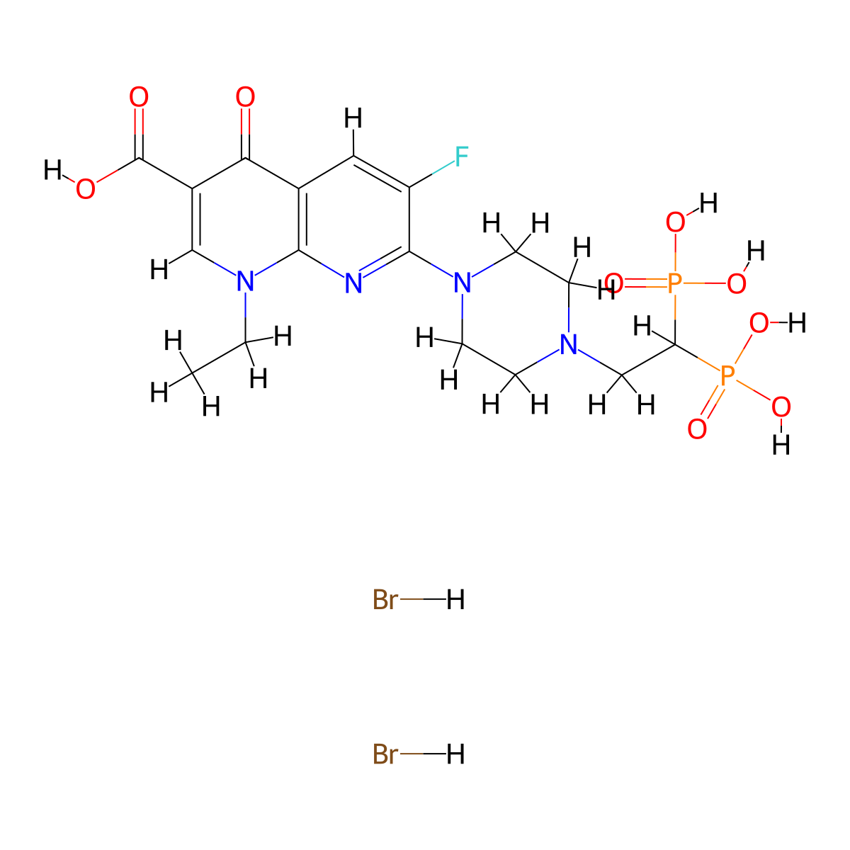 7-[4-(2,2-Diphosphonoethyl)-1-piperazinyl]-1-ethyl-6-fluoro-4-oxo-1,4-dihydro-1,8-naphthyridine-3-carboxylic acid dihydrobromide molecular structure, CAS 434341-03-4