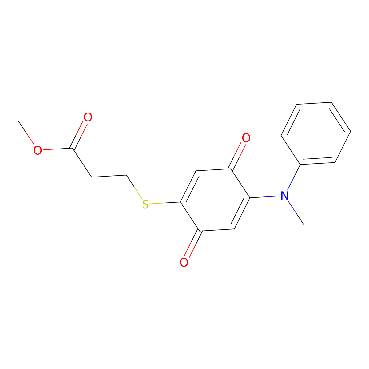 Methyl 3-[[4-(methylphenylamino)-3,6-dioxo-1,4-cyclohexadien-1-yl]thio]-propanoate molecular structure, CAS 434343-40-5
