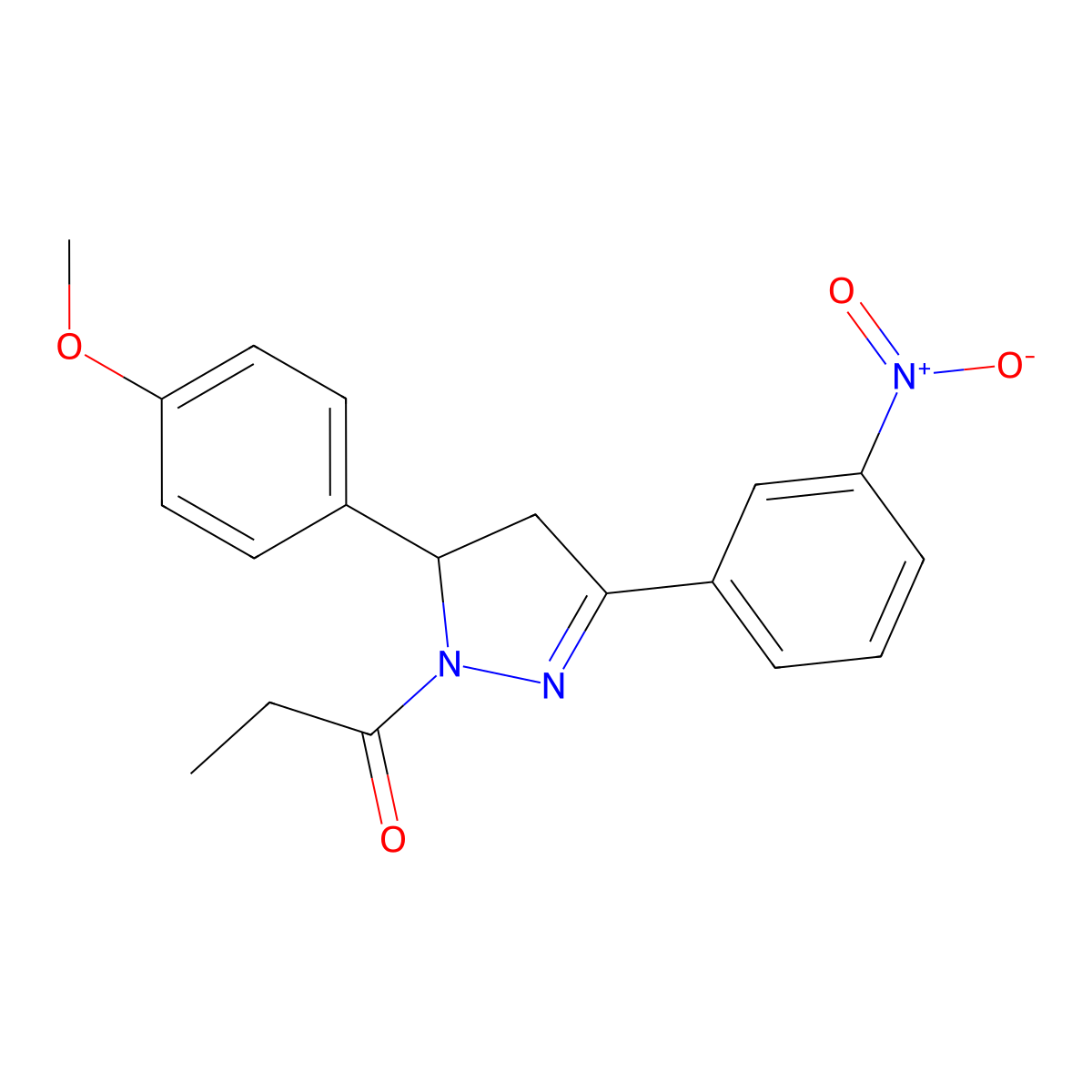 1-[3-(4-Methoxyphenyl)-5-(3-nitrophenyl)-3,4-dihydropyrazol-2-yl]propan-1-one molecular structure, CAS 4345-36-2