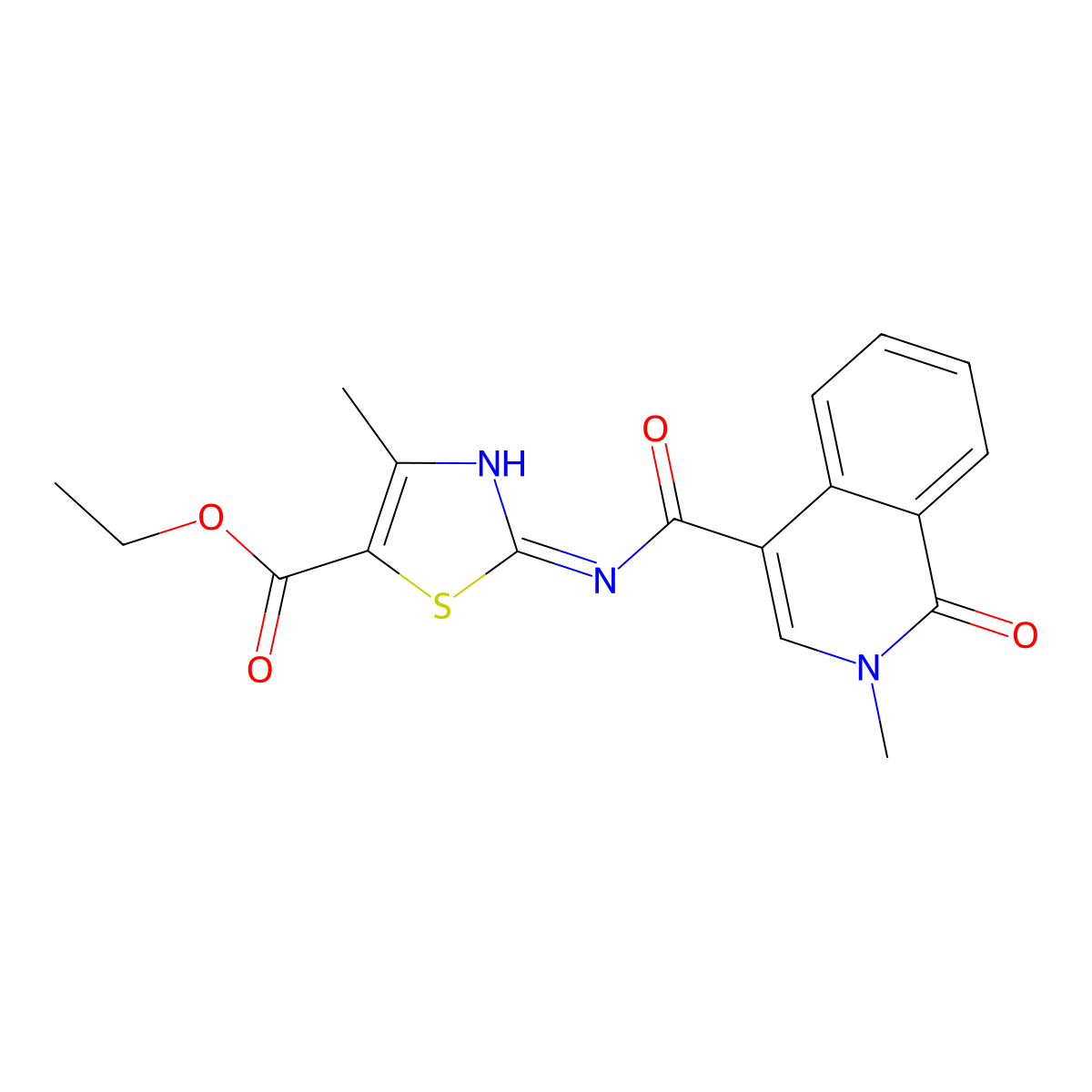 Ethyl 4-methyl-2-{[(2-methyl-1-oxo-1,2-dihydroisoquinolin-4-yl)carbonyl]amino}-1,3-thiazole-5-carboxylate molecular structure, CAS 434914-57-5