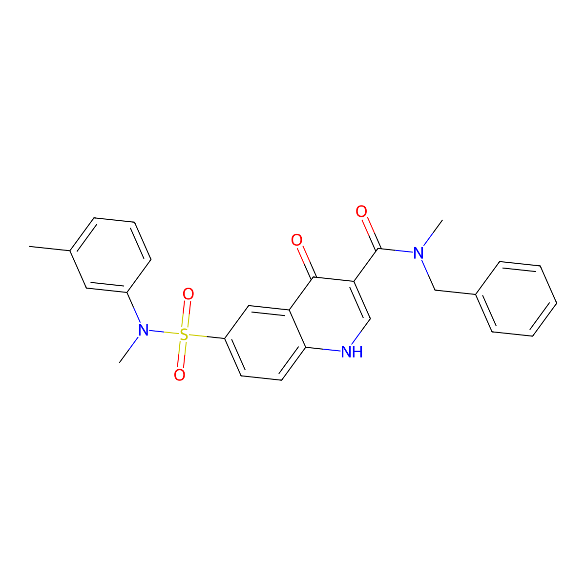 1,4-Dihydro-N-methyl-6-[[methyl(3-methylphenyl)amino]sulfonyl]-4-oxo-N-(phenylmethyl)-3-quinolinecarboxamide molecular structure, CAS 434919-78-5