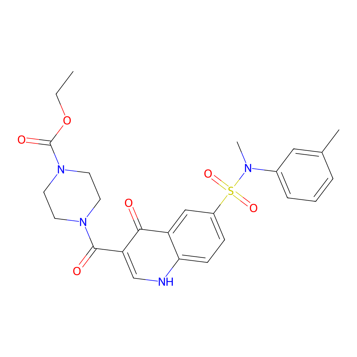 ethyl 4-[6-[methyl-(3-methylphenyl)sulfamoyl]-4-oxo-1H-quinoline-3-carbonyl]piperazine-1-carboxylate molecular structure, CAS 434919-80-9