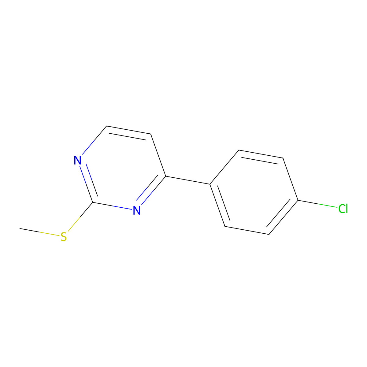 4-(4-Chlorophenyl)-2-(methylthio)pyrimidine molecular structure, CAS 434941-55-6