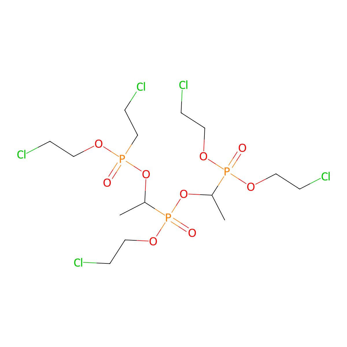 Phosphonic acid, [1-[[(2-chloroethoxy)(2-chloroethyl)phosphinyl]oxy]ethyl]-, 1-[bis(2-chloroethoxy)phosphinyl]ethyl 2-chloroethyl ester molecular structure, CAS 4351-70-6