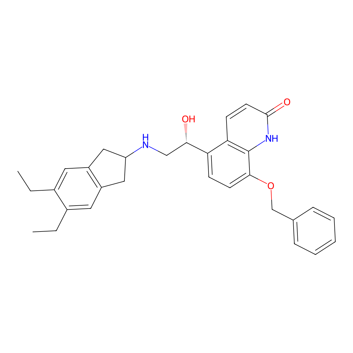 (R)-8-(Benzyloxy)-5-(2-((5,6-diethyl-2,3-dihydro-1H-inden-2-yl)amino)-1-hydroxyethyl)quinolin-2(1H)-one molecular structure, CAS 435273-75-9