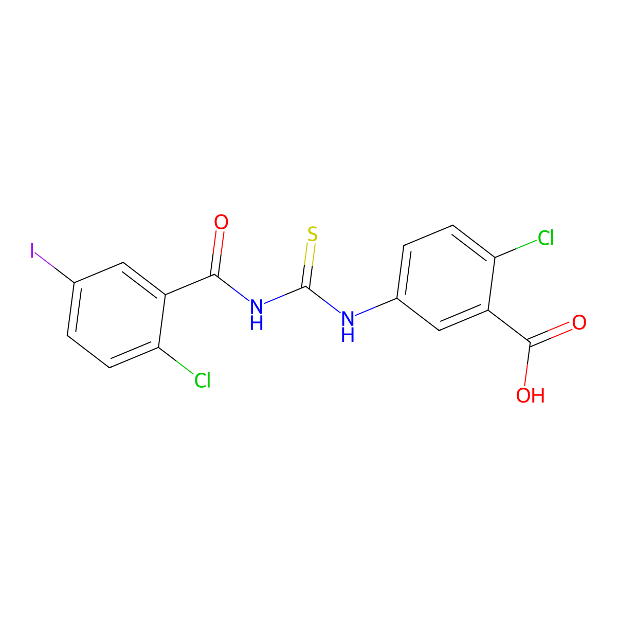 2-Chloro-5-[(2-chloro-5-iodobenzoyl)carbamothioylamino]benzoic acid molecular structure, CAS 435282-11-4