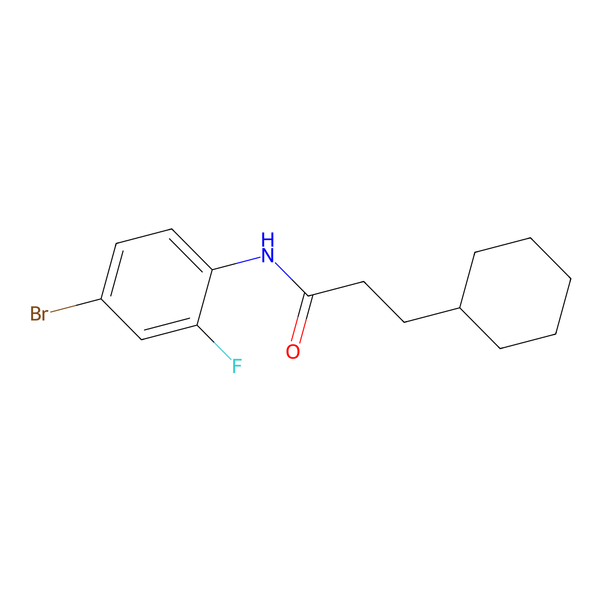 N-(4-bromo-2-fluorophenyl)-3-cyclohexylpropanamide molecular structure, CAS 435282-47-6