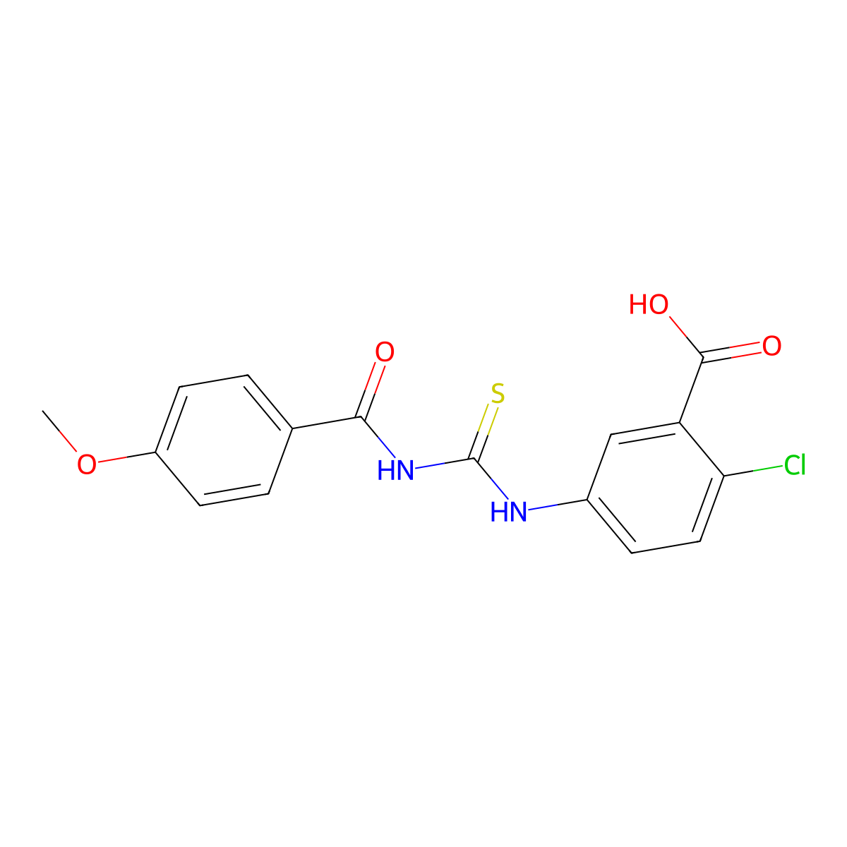 2-Chloro-5-({[(4-methoxybenzoyl)amino]carbonothioyl}amino)benzoic acid molecular structure, CAS 435286-13-8