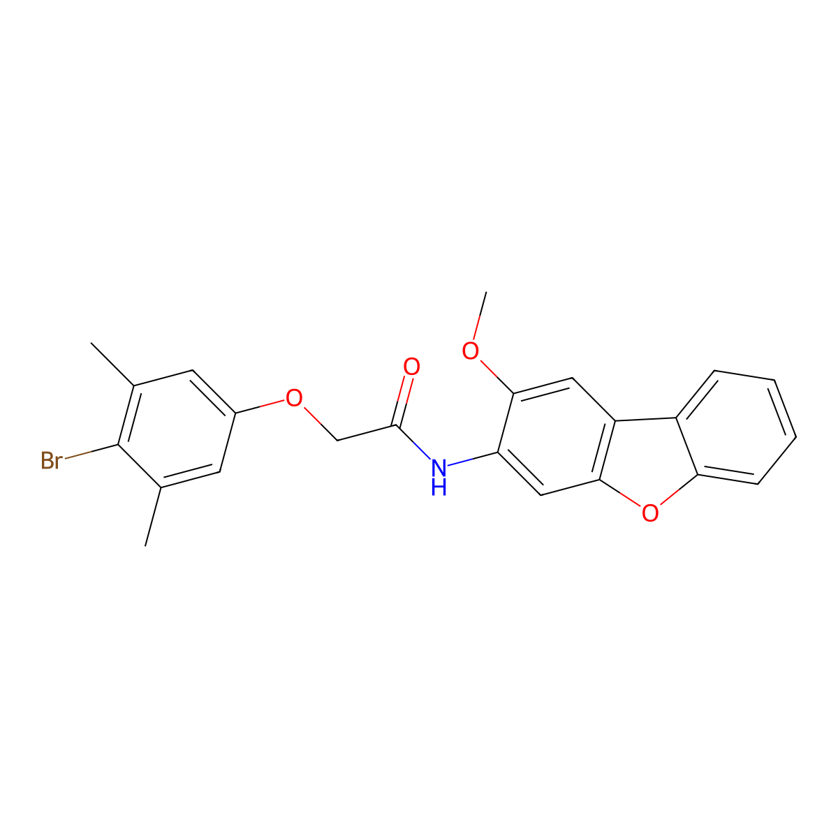 2-(4-bromo-3,5-dimethylphenoxy)-N-(2-methoxydibenzofuran-3-yl)acetamide molecular structure, CAS 435286-37-6