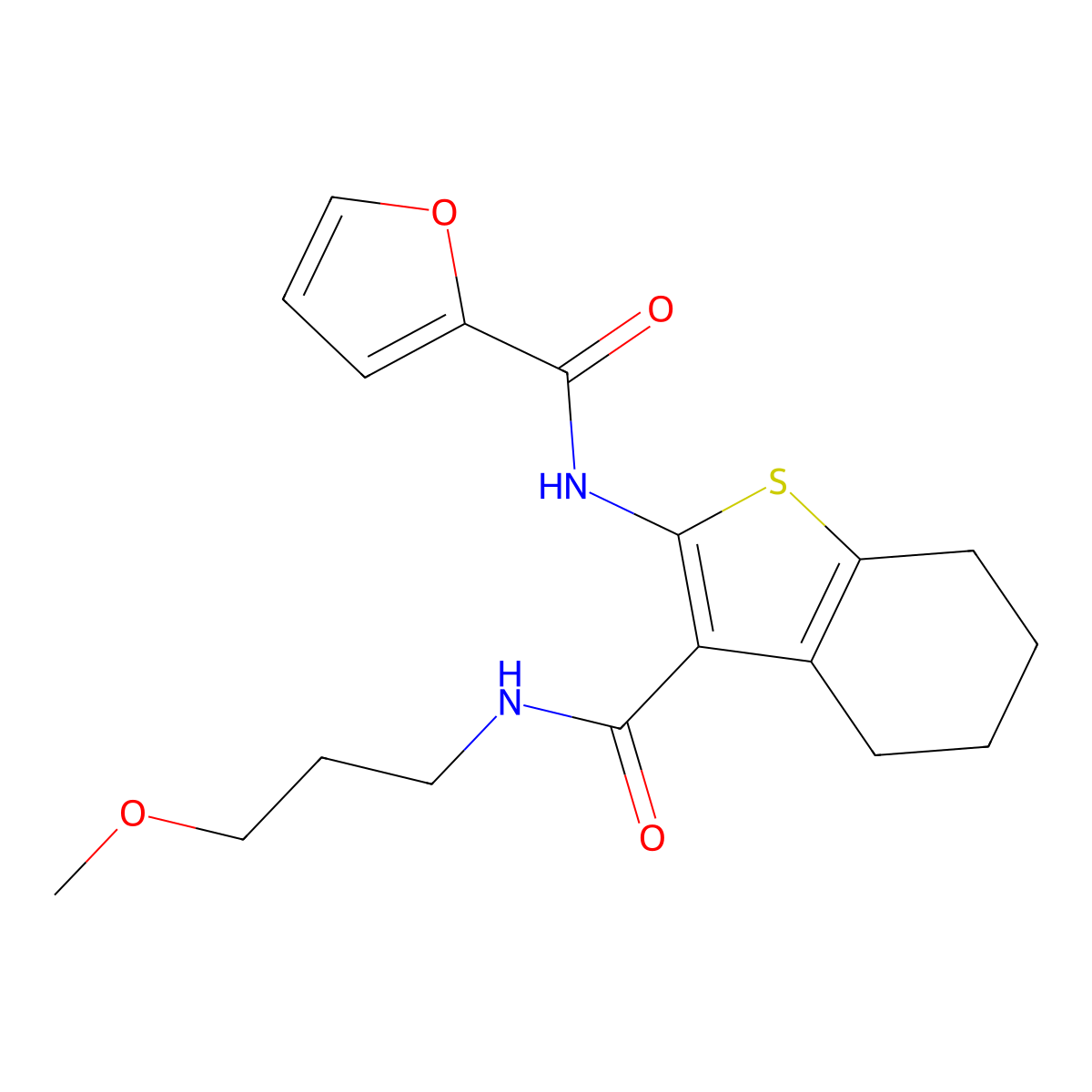 N-{3-[(3-methoxypropyl)carbamoyl]-4,5,6,7-tetrahydro-1-benzothiophen-2-yl}furan-2-carboxamide molecular structure, CAS 435287-26-6