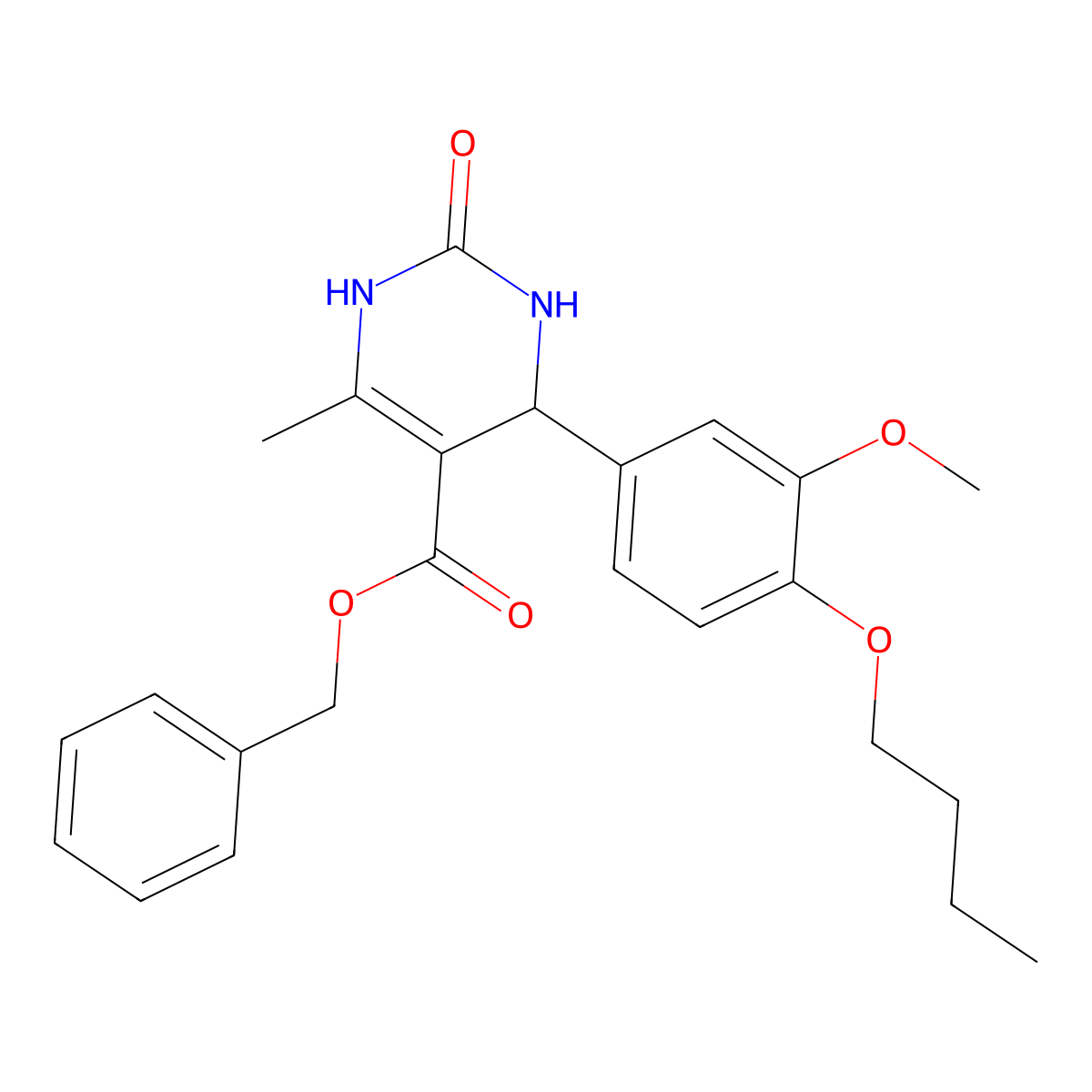 Benzyl 4-(4-butoxy-3-methoxyphenyl)-6-methyl-2-oxo-1,2,3,4-tetrahydropyrimidine-5-carboxylate molecular structure, CAS 435288-25-8