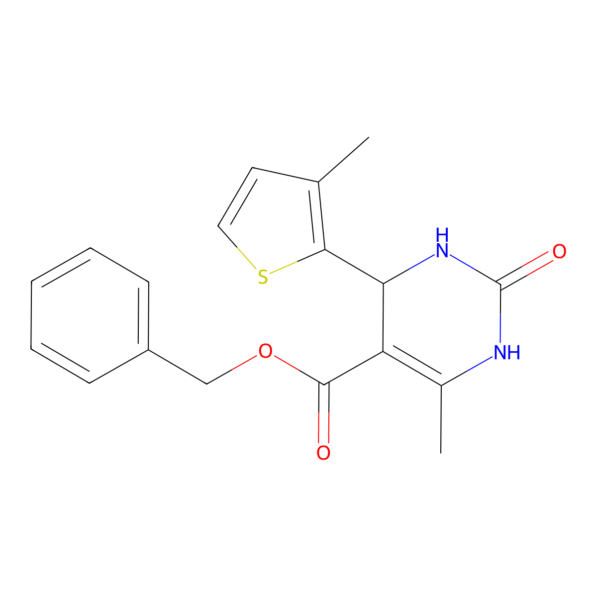 Benzyl 6-methyl-4-(3-methylthiophen-2-yl)-2-oxo-1,2,3,4-tetrahydropyrimidine-5-carboxylate molecular structure, CAS 435289-01-3