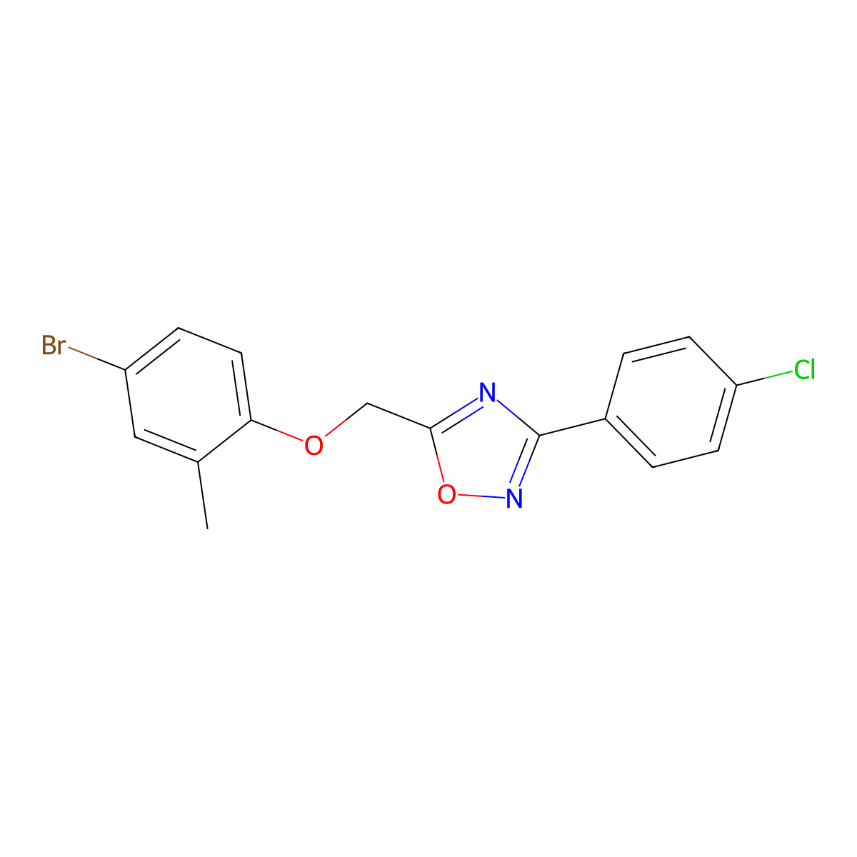 5-[(4-Bromo-2-methylphenoxy)methyl]-3-(4-chlorophenyl)-1,2,4-oxadiazole molecular structure, CAS 435289-64-8