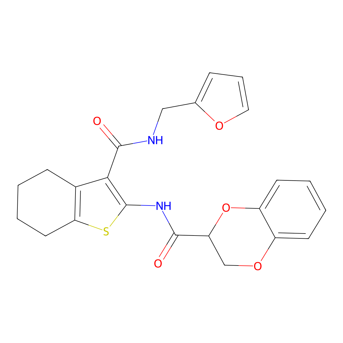 N-{3-[(furan-2-ylmethyl)carbamoyl]-4,5,6,7-tetrahydro-1-benzothiophen-2-yl}-2,3-dihydro-1,4-benzodioxine-2-carboxamide molecular structure, CAS 435289-94-4