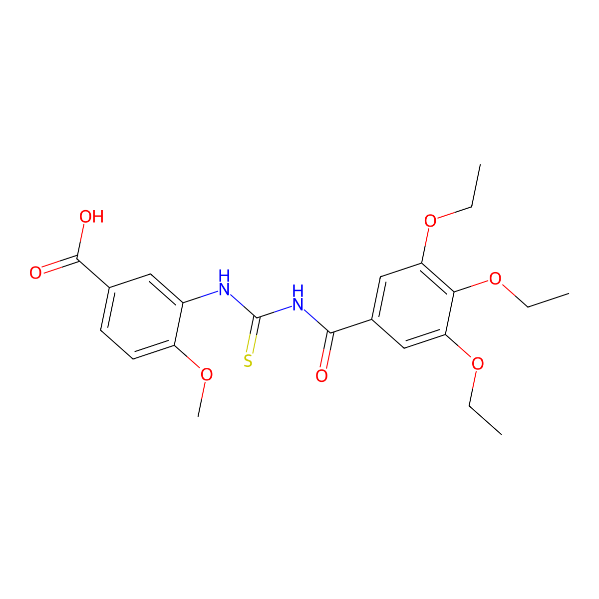 4-Methoxy-3-(3-(3,4,5-triethoxybenzoyl)thioureido)benzoic acid molecular structure, CAS 435291-29-5