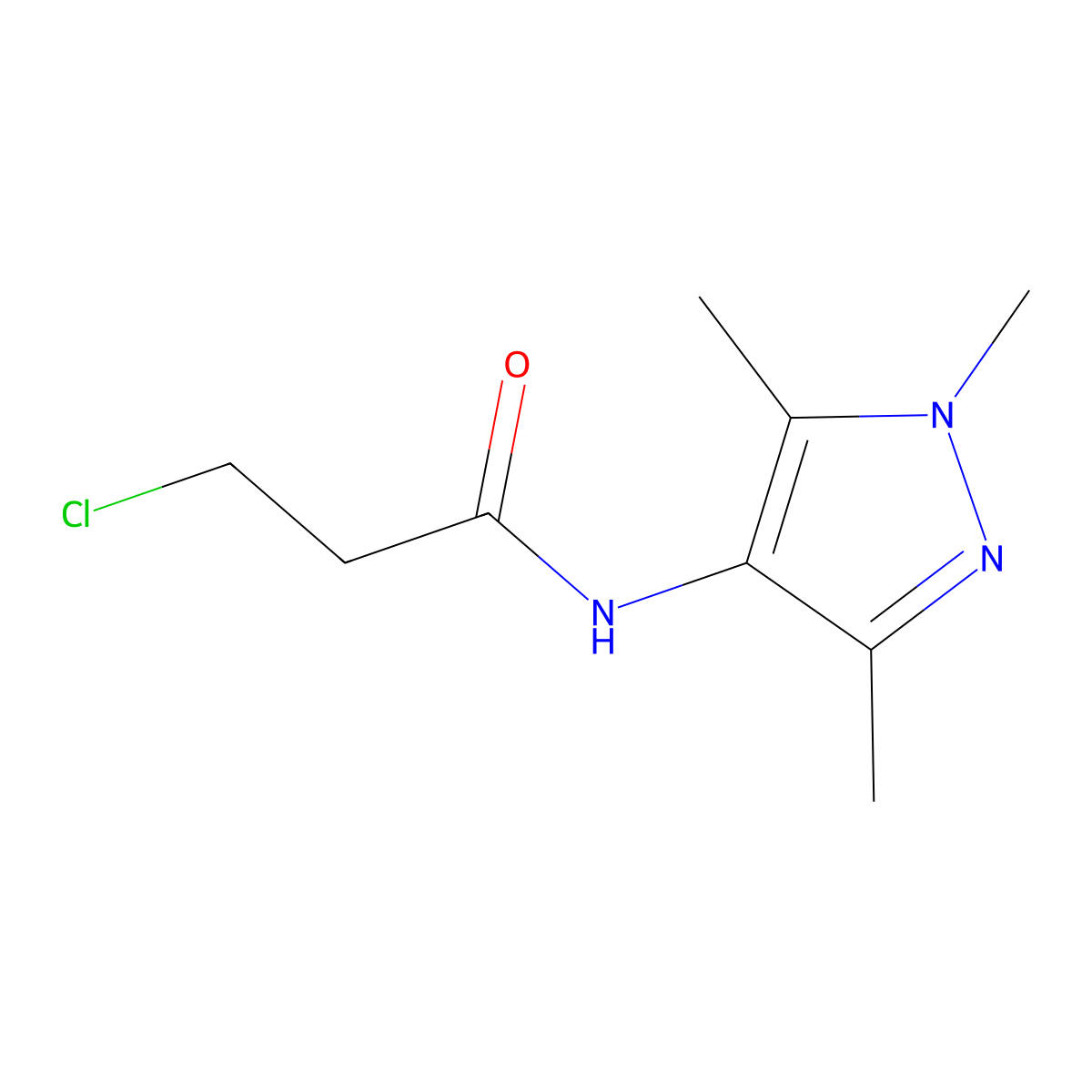 3-Chloro-N-(1,3,5-trimethyl-1H-pyrazol-4-yl)-propionamide molecular structure, CAS 435341-85-8