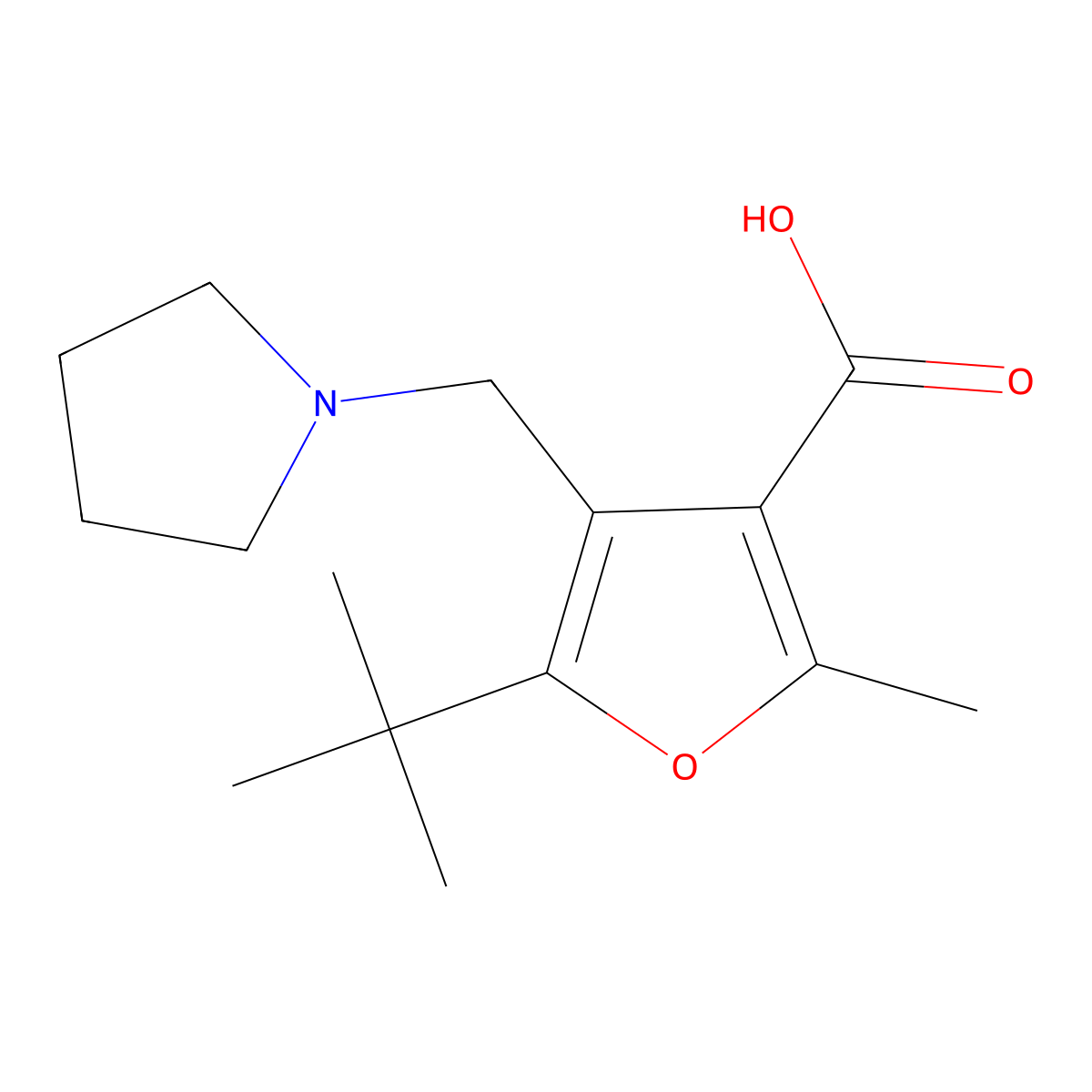 5-tert-Butyl-2-methyl-4-pyrrolidin-1-ylmethyl-furan-3-carboxylic acid molecular structure, CAS 435341-86-9