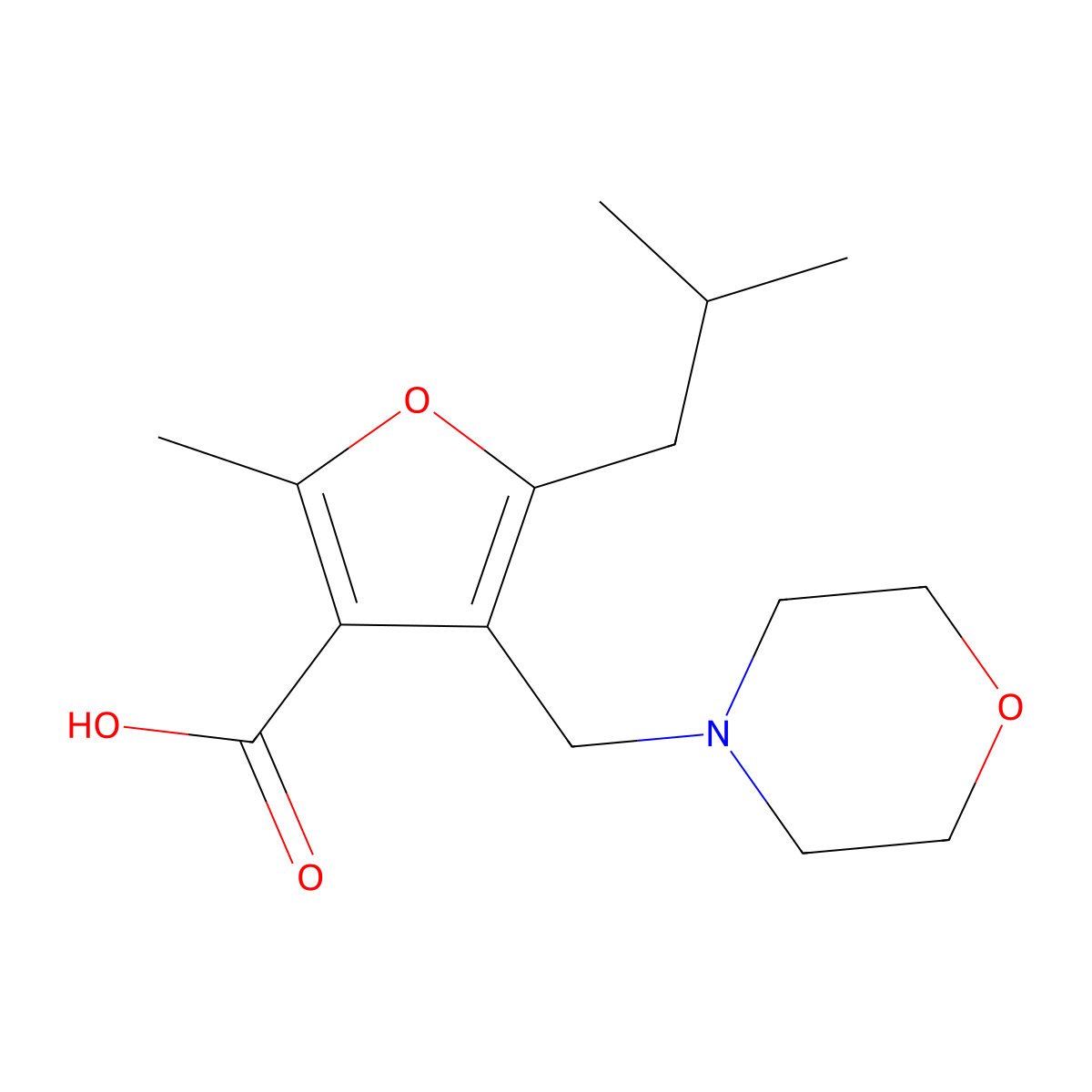5-Isobutyl-2-methyl-4-morpholin-4-ylmethyl-furan-3-carboxylic acid molecular structure, CAS 435341-87-0