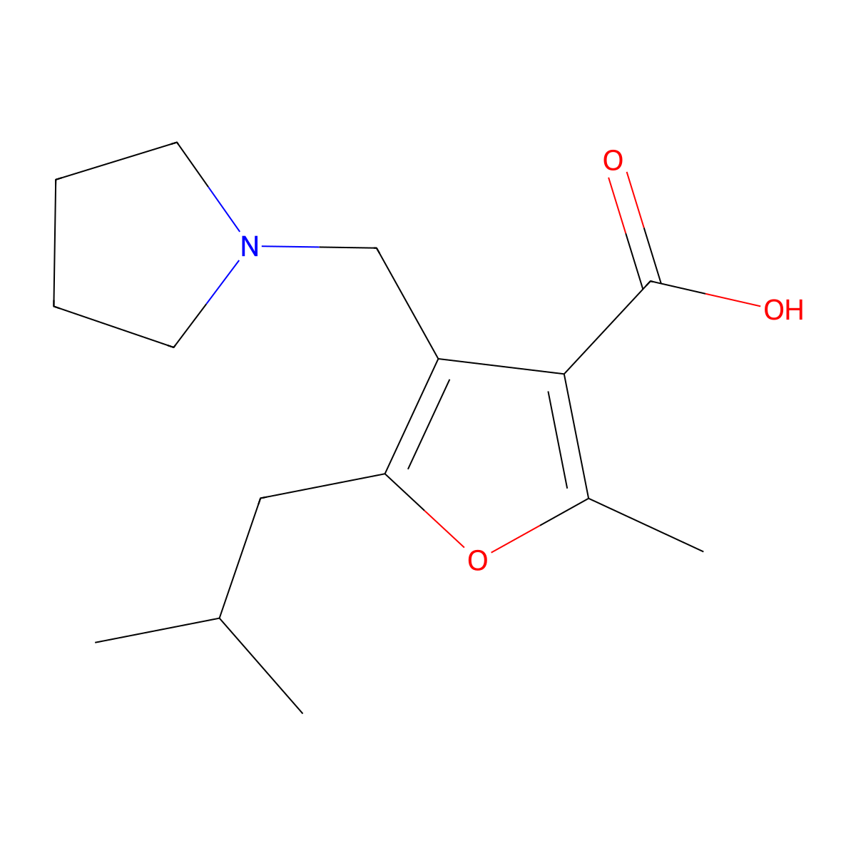 5-Isobutyl-2-methyl-4-pyrrolidin-1-ylmethyl-furan-3-carboxylic acid molecular structure, CAS 435341-88-1