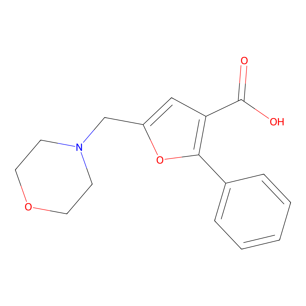 5-Morpholin-4-ylmethyl-2-phenyl-furan-3-carboxylic acid molecular structure, CAS 435341-95-0