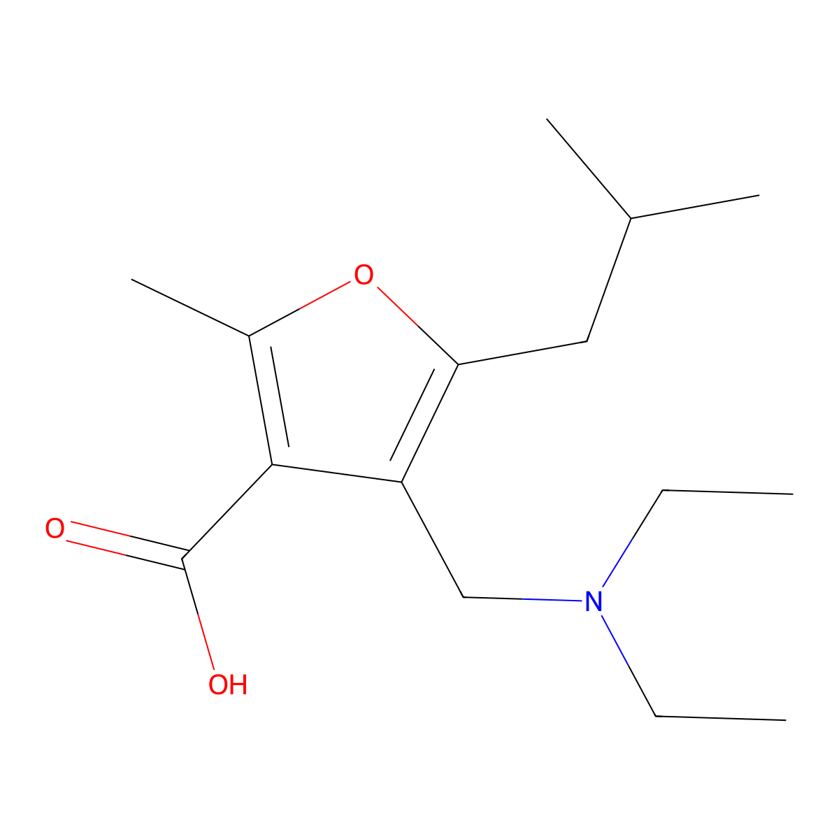 4-Diethylaminomethyl-5-isobutyl-2-methyl-furan-3-carboxylic acid molecular structure, CAS 435341-96-1