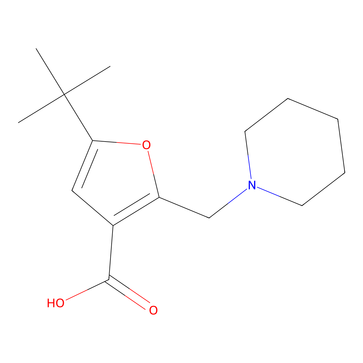 5-tert-Butyl-2-piperidin-1-ylmethyl-furan-3-carboxylic acid molecular structure, CAS 435342-03-3